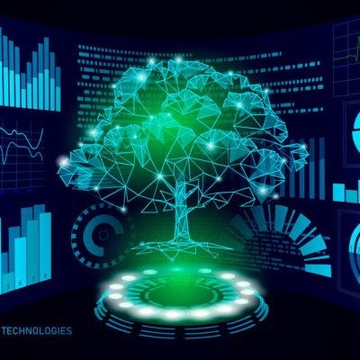 3D low poly green plant tree HUD UI display. Future polygonal triangle point line ecology problems solution abstract biology. Genome engineering vector illustration future business technology.